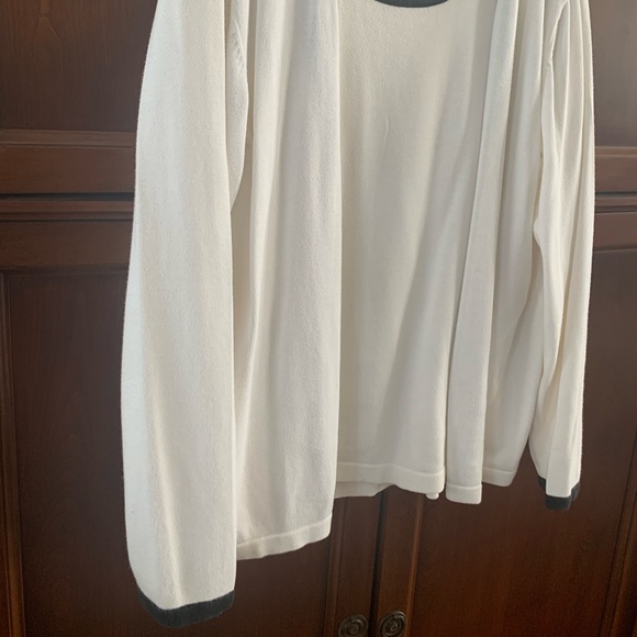 Vintage Liz Claiborne cotton Knit Top & Cardigan Set Cream white & black trim L - Picture 7 of 7